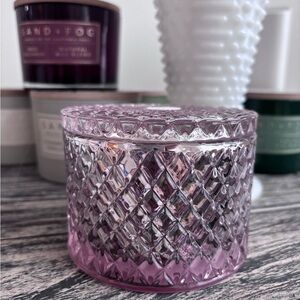 Apple Cider -Diamond Patterned Pink Glass Candle Holder